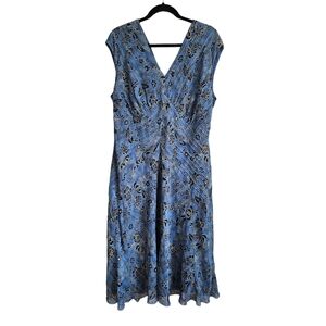 Jones New York 100% Silk Blue Floral Print Maxi Dress Size 18W
